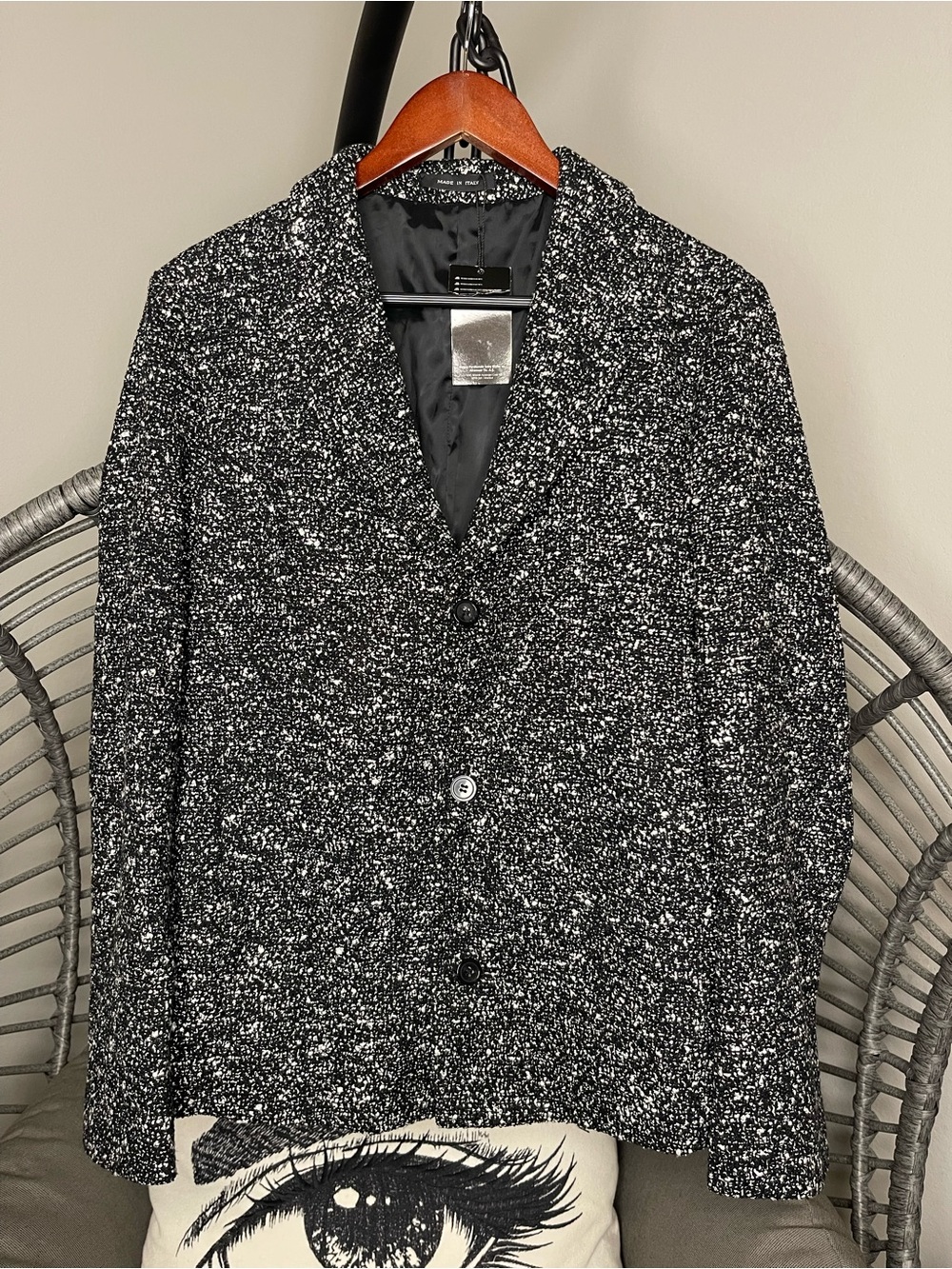Men's Black & White Textured Blazer Jacket